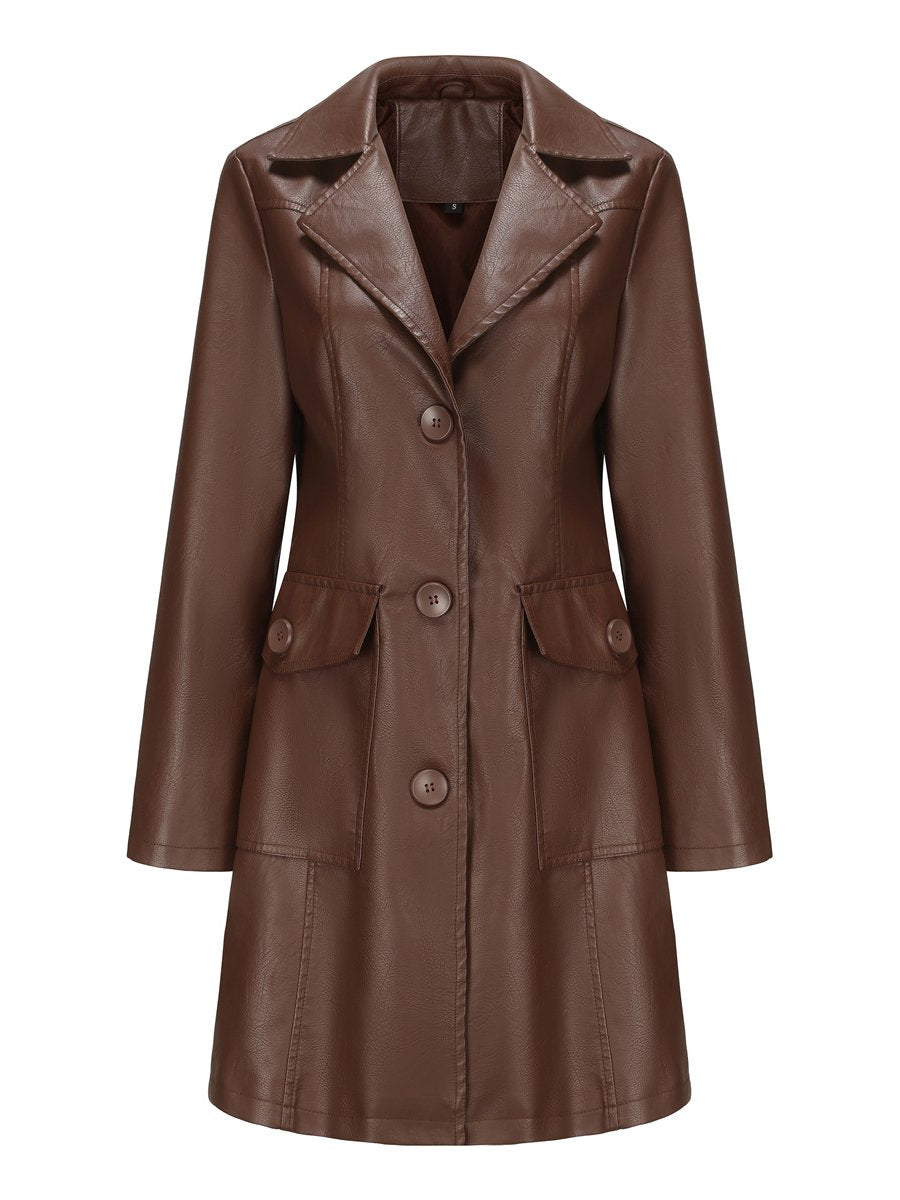 Classic Britsh Suits Collar Leather Long Jacket