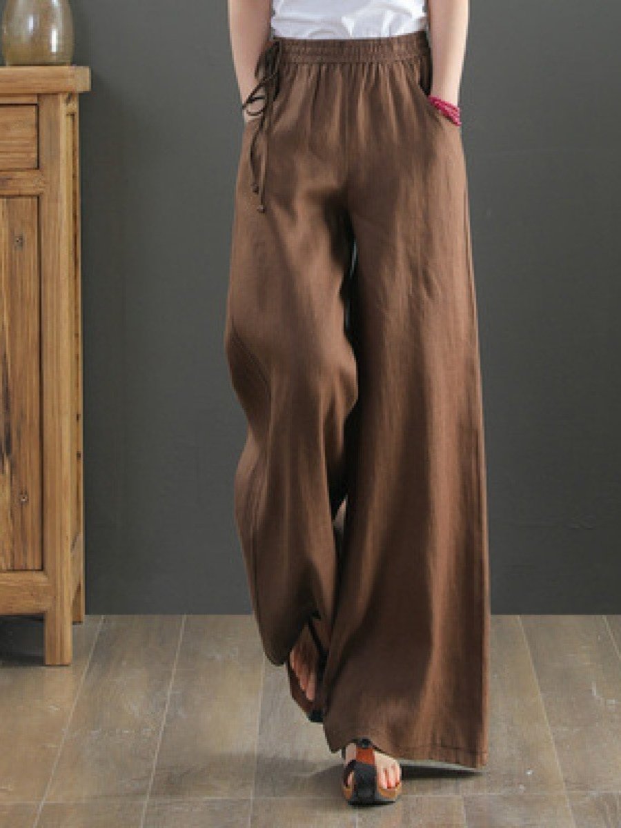 Solid Color Casual Cotton Linen Wide Leg Pants