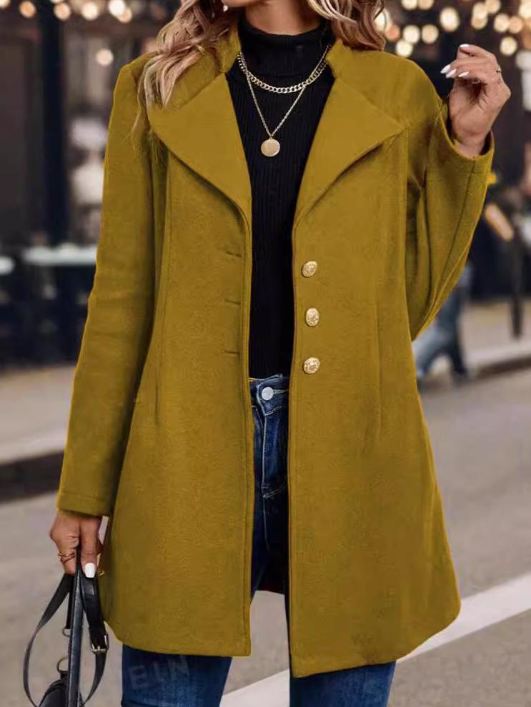 Chic Suit Collar Solid Color Tailored Woolen Coat