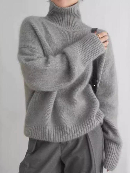 Women Warm Turtleneck Ribbed Texture Knited Sweater