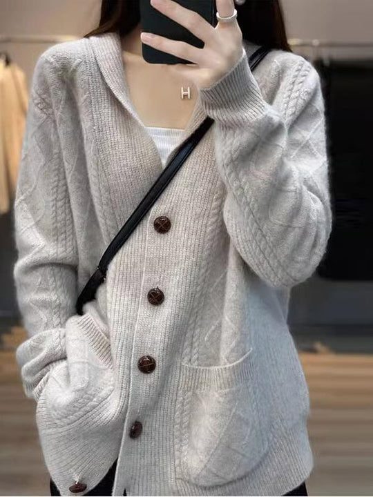 Shawl Collar Loose-fitting Knit Wool Jacket Cardigan