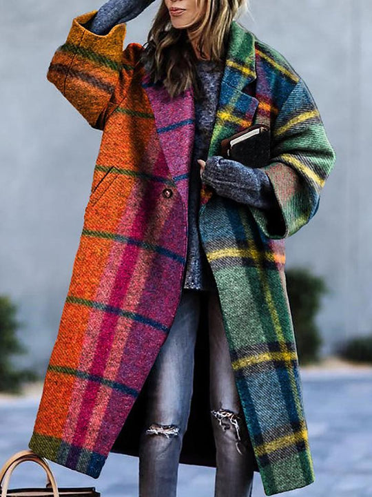 Classic Plaid Pattern Mid-length Woolen Coat