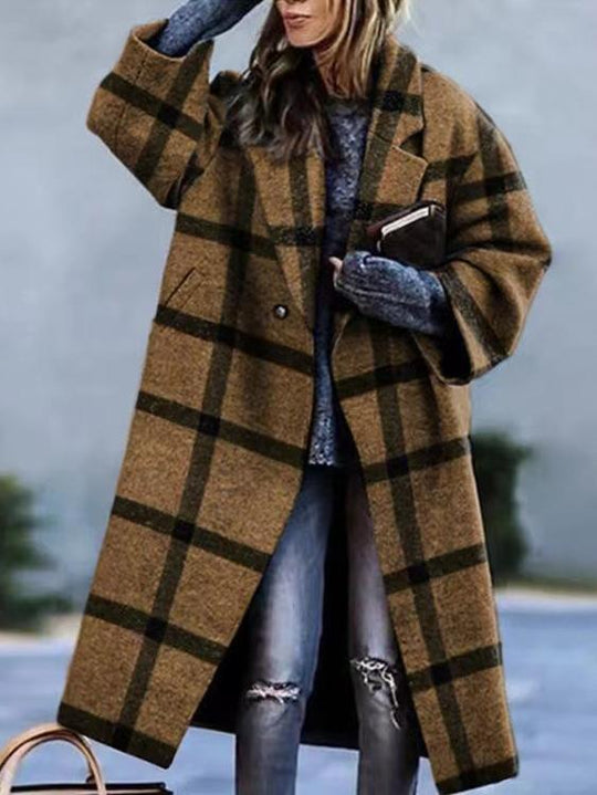 Classic Plaid Pattern Mid-length Woolen Coat