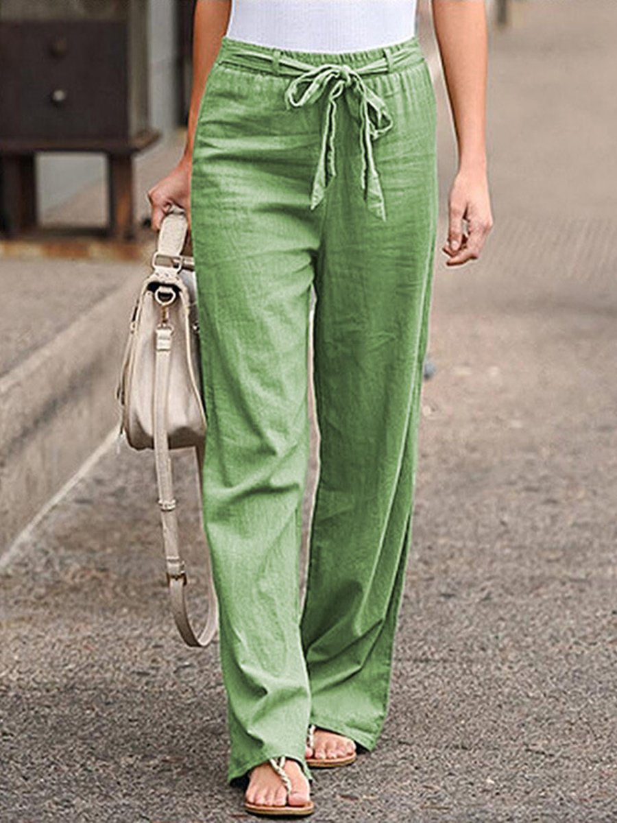 Elastic Waist Cotton Linen Wide Leg Pants