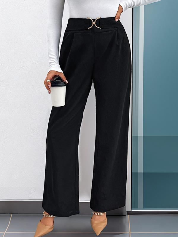 Simple Chic Decorative Buttons High Waist Straight-Leg Pants