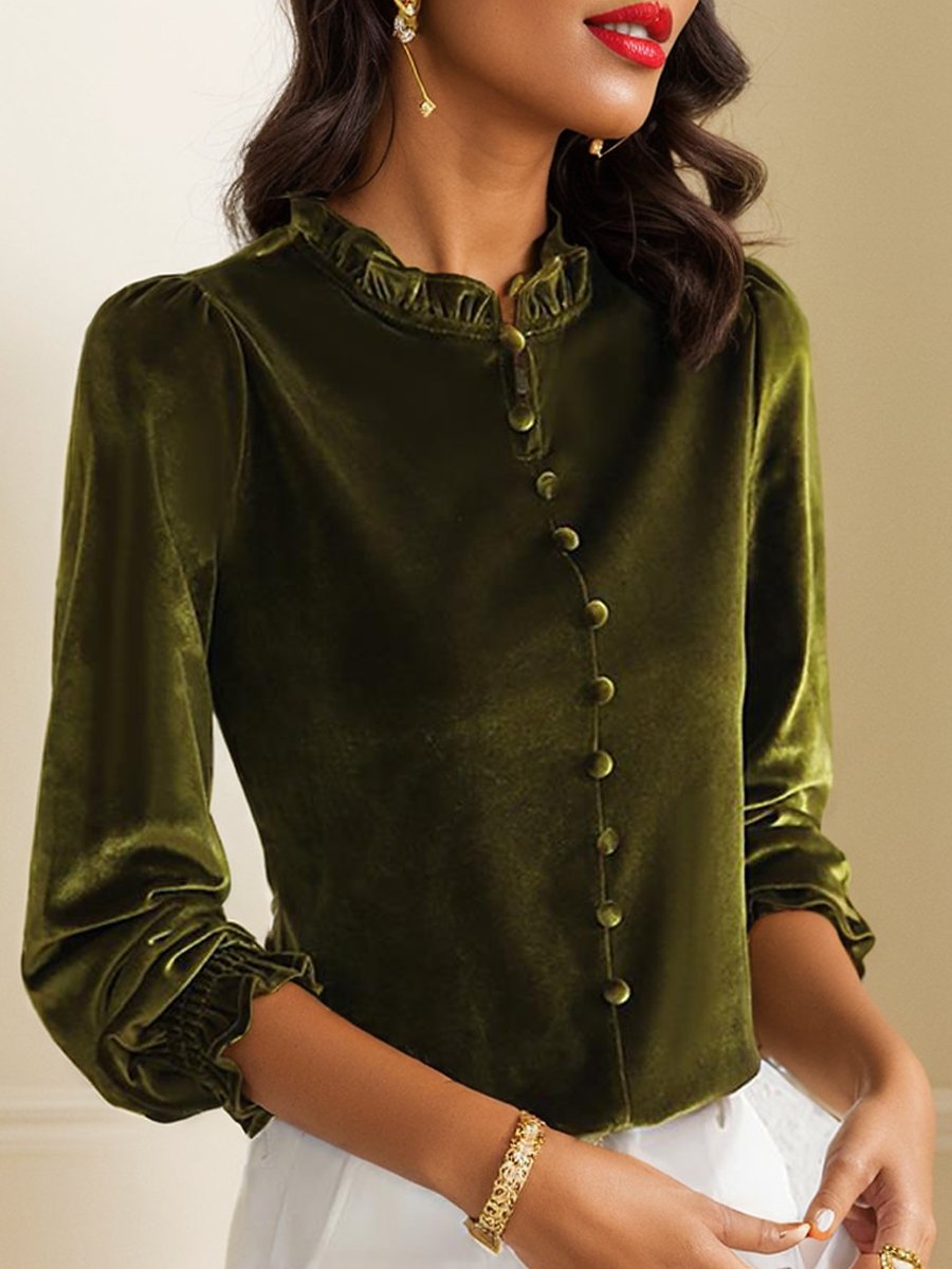 Gold Velvet Ruffled Bottoming Shirt