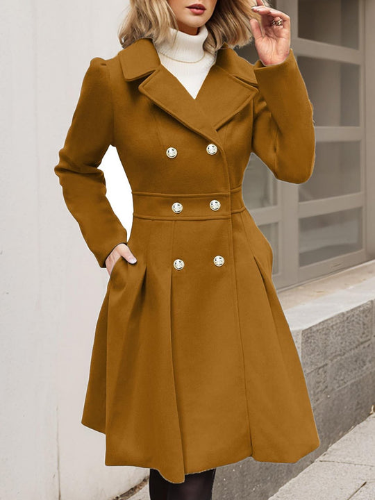 Stylish Suit Collar Solid Color Woolen Coat