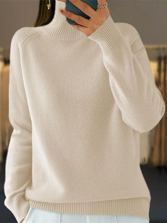 Basic Turtle Neck Ribbed Edge Knitted Pullover Sweater