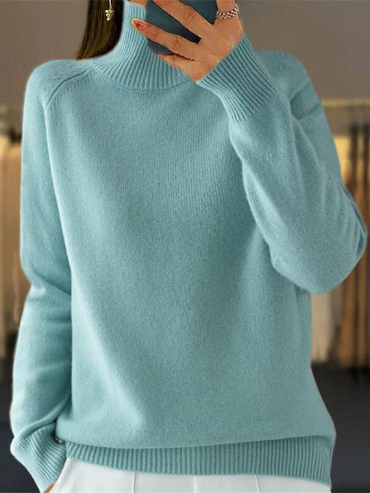 Basic Turtle Neck Ribbed Edge Knitted Pullover Sweater