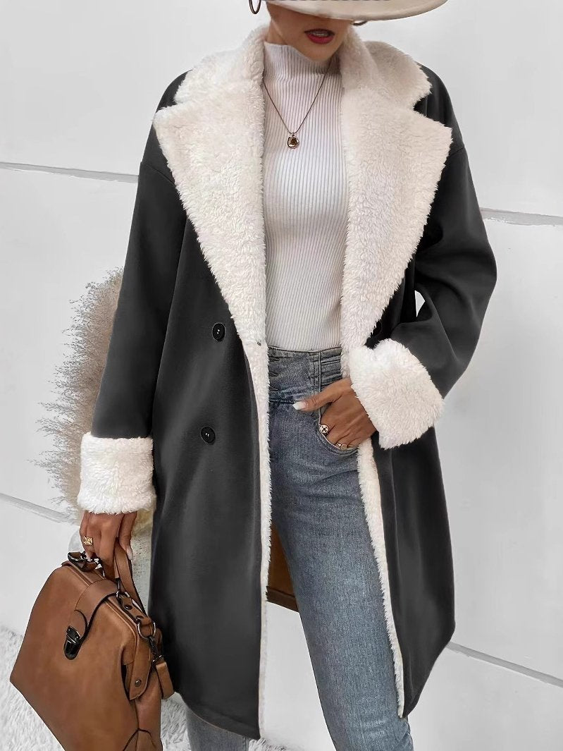 Stylish Fur Trim Button Down Woolen Trench Coat