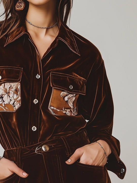 Mocha Velvet Digital Printed Shirt