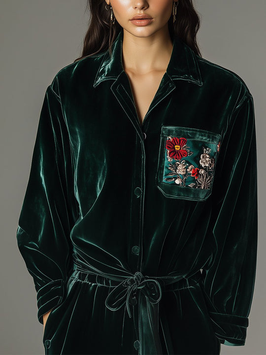 Emerald Velvet Printed Shirt