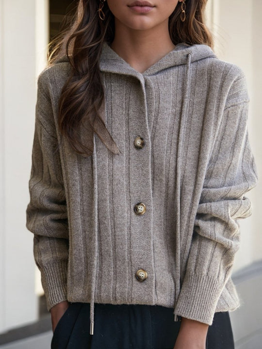 Casual Hooded Thick Ribbed Knited Cardigan Jacket