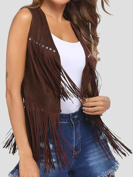 Fashion Fringed and Rivet Suede Vest