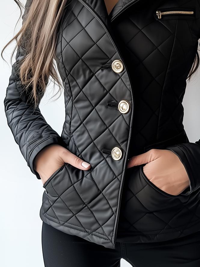 Chic Waist-cinched Button Down Diamond-quilted Jacket