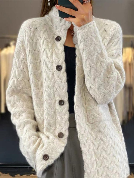 Stand Collar Thick Cable Knit Loose Woolen Knitted Sweater