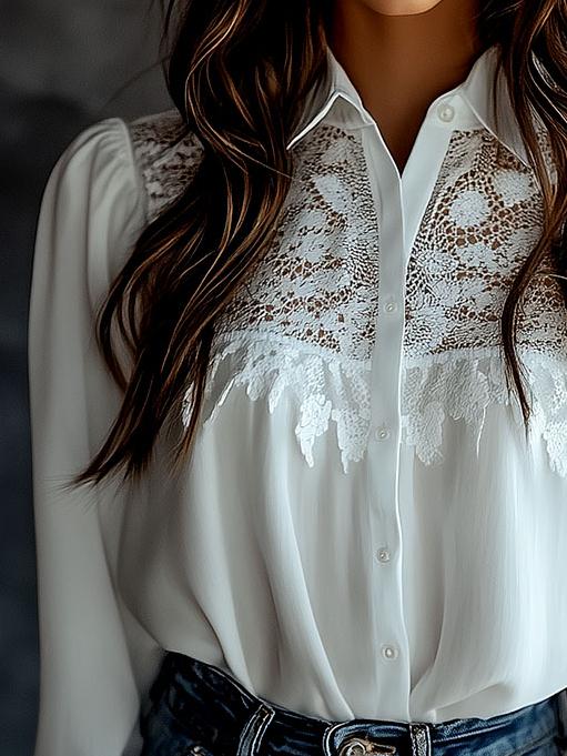 Chic Lace Patchwork Single-breasted Long Sleeve Shirt