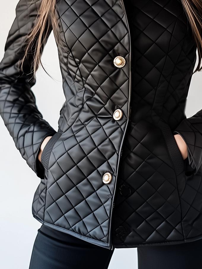 Stylish Stand Collar Waist-cinched Diamond-quilted Jacket