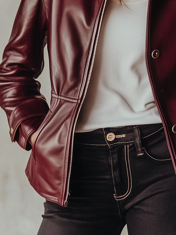 Button Down Removable Lambskin Collar Leather Jacket