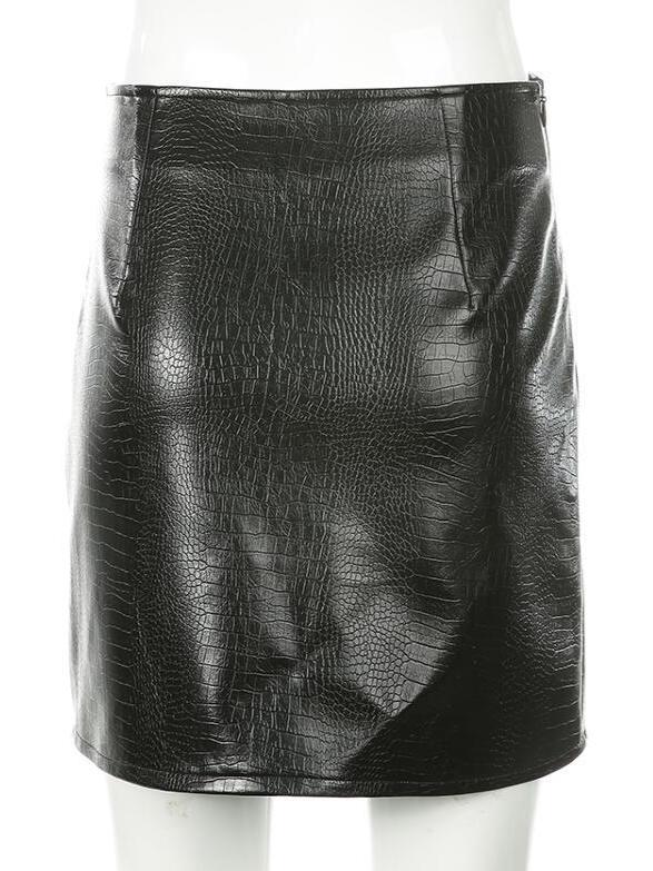 Stylish Crocodile-Embossed PU Leather Mini Skirt