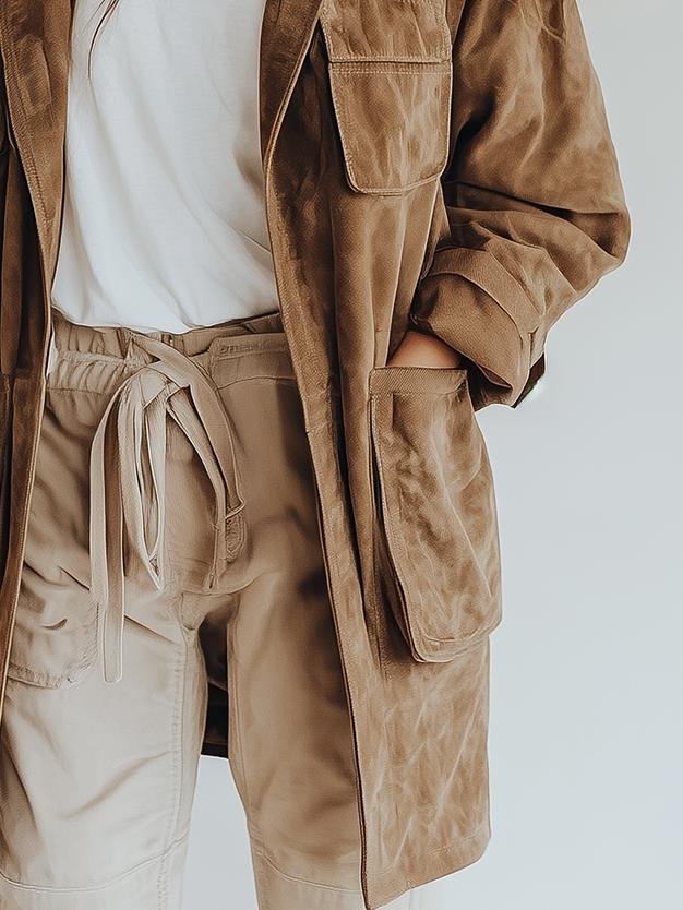 Retro Multiple-pockets Button Down Suede Cargo Coat