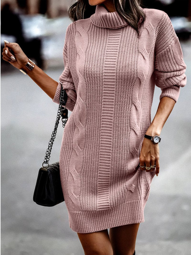 Chic Cable-knit Solid Color Sweater Dress