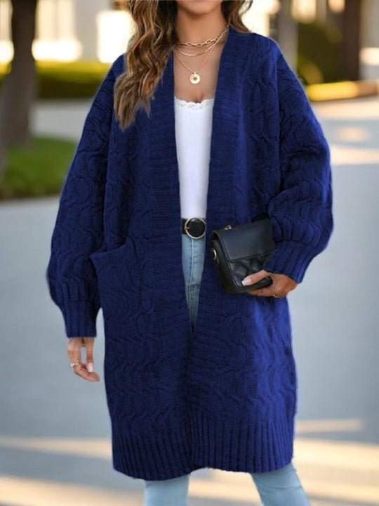 Casual Loose Mid-length Cable-knit Cardigan Coat