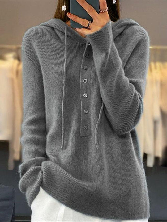 Chic Semi-open Buttons Knited Hooded Sweater