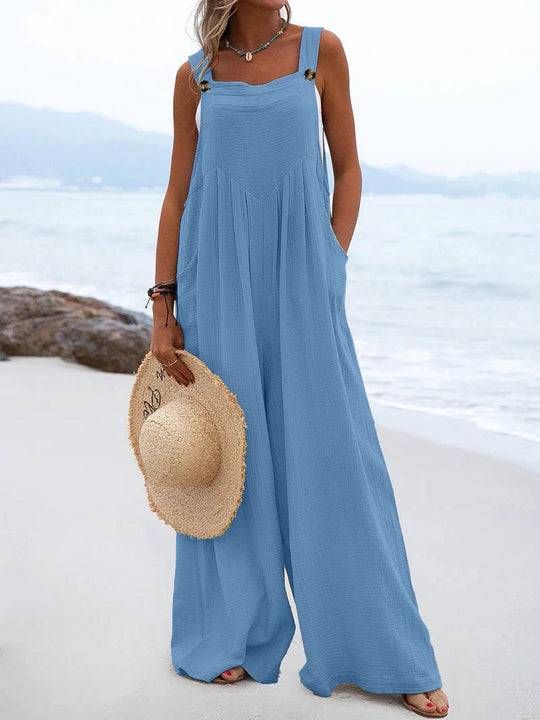 Loose Cotton and Linen Solid Color Jumpsuits