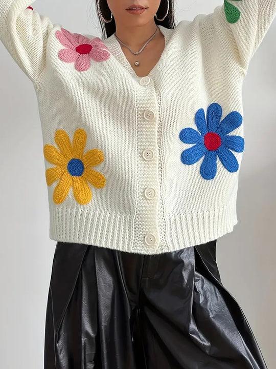 Colorful Flower Knitted Cardigan