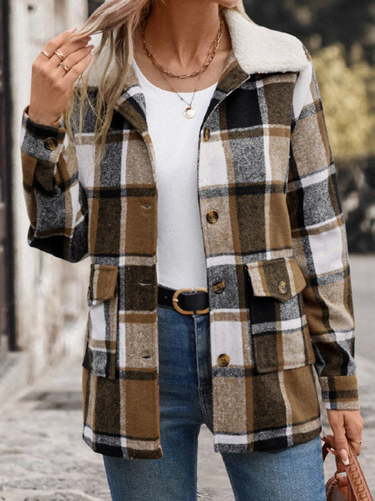 Women's Sherpa Lapel Plaid Jacket