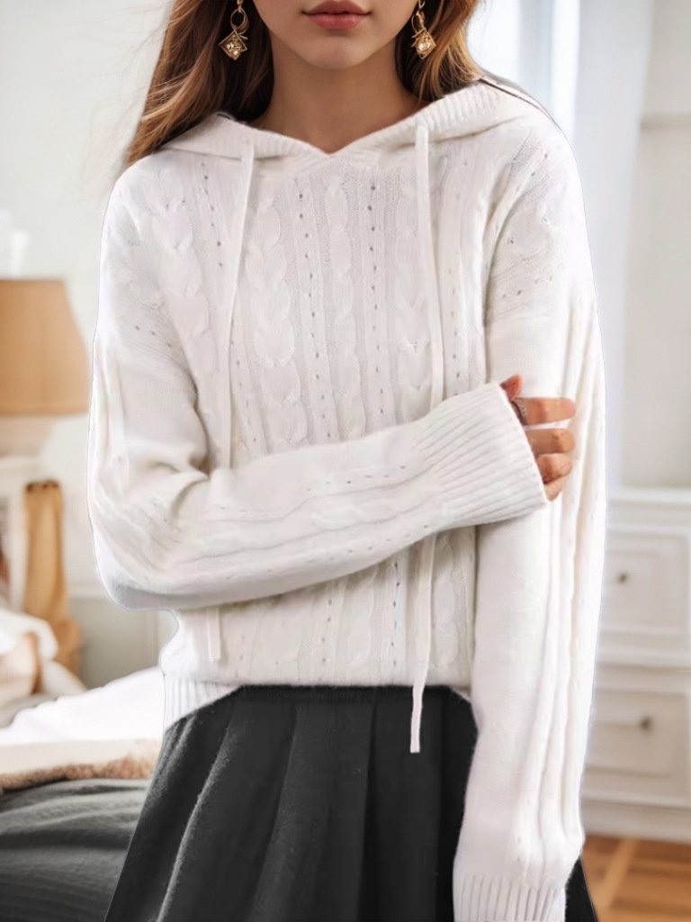 Leisure Jacquard Knit Hooded Pullover Sweater