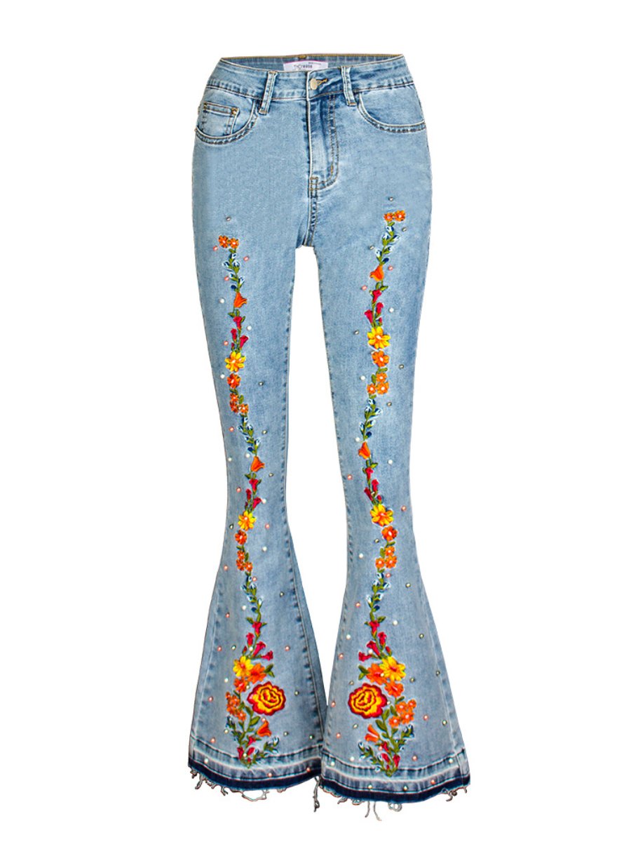 Stylish Exquisite Embroidered Slim-fit Flared Jeans