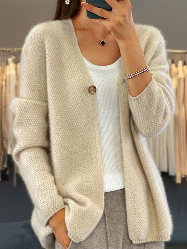 Simple V-neck Knited Cardigan Sweater