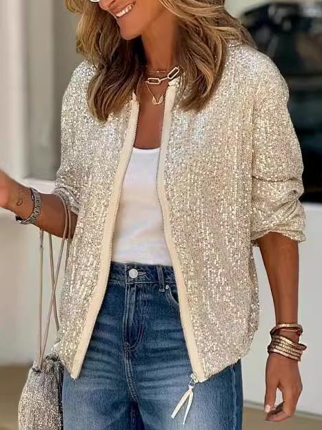 Stylish Shinning Sequine Zipper-up Jacket