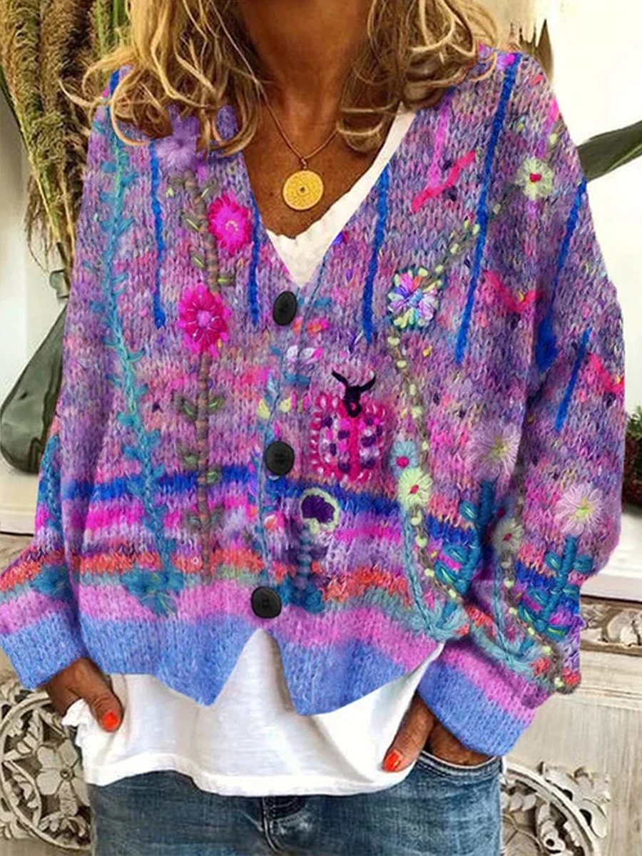 Faux Knitted Printed Cardigan