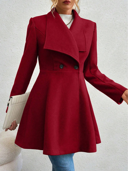 Elegant Shawl Collar Waist-cinched Woolen Long Coat