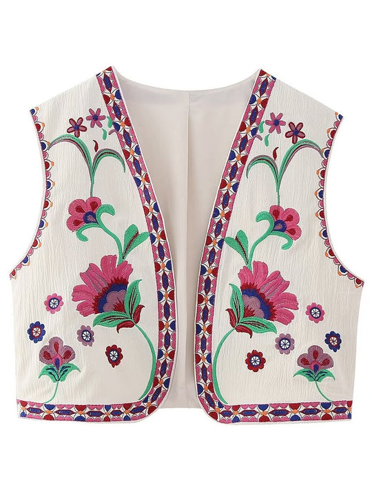 Casual Floral Embroidered Vest