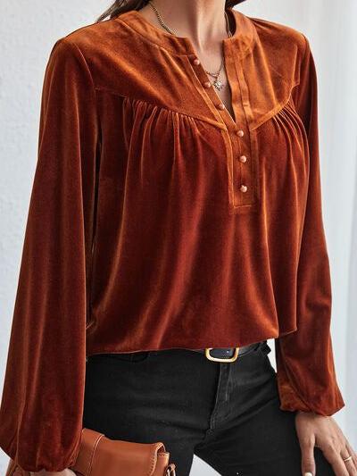 Elegant Half-placket Loose Velvet Blouse