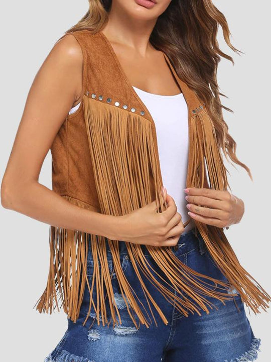 Fashion Fringed and Rivet Suede Vest