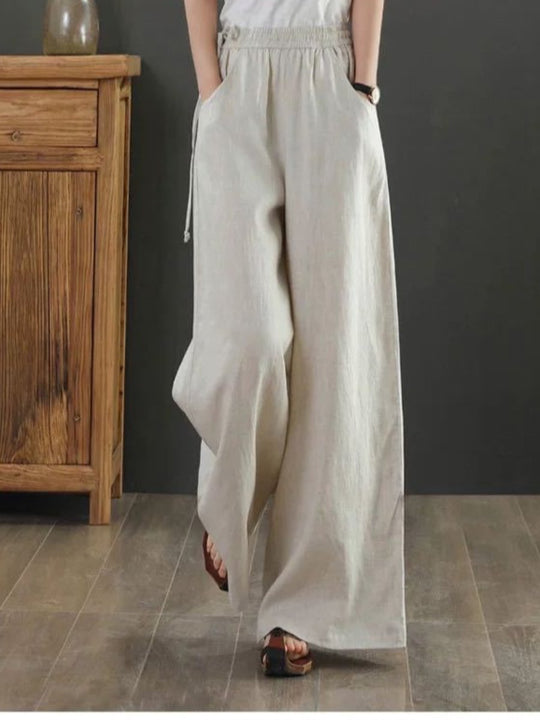 Solid Color Casual Cotton Linen Wide Leg Pants