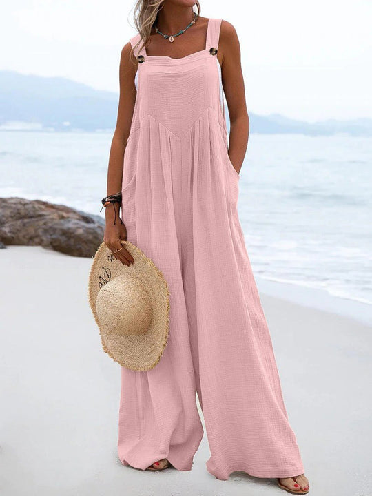 Loose Cotton and Linen Solid Color Jumpsuits