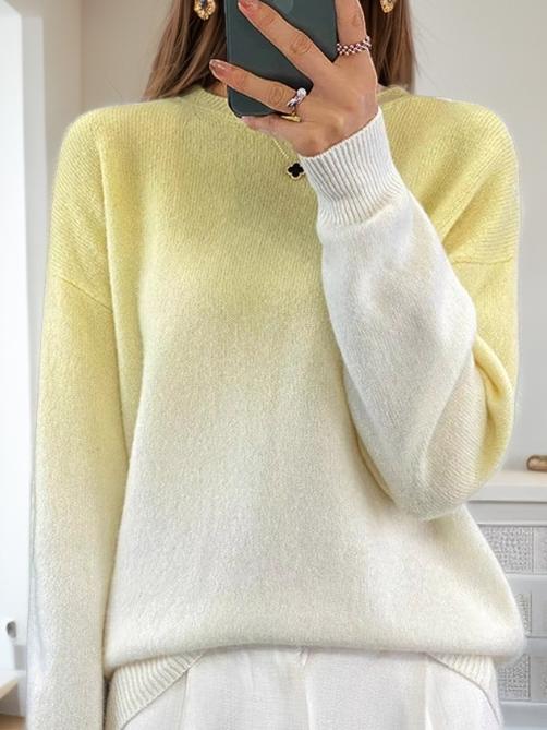 Stylish Crew Neck Color Gradient Pullover Sweater