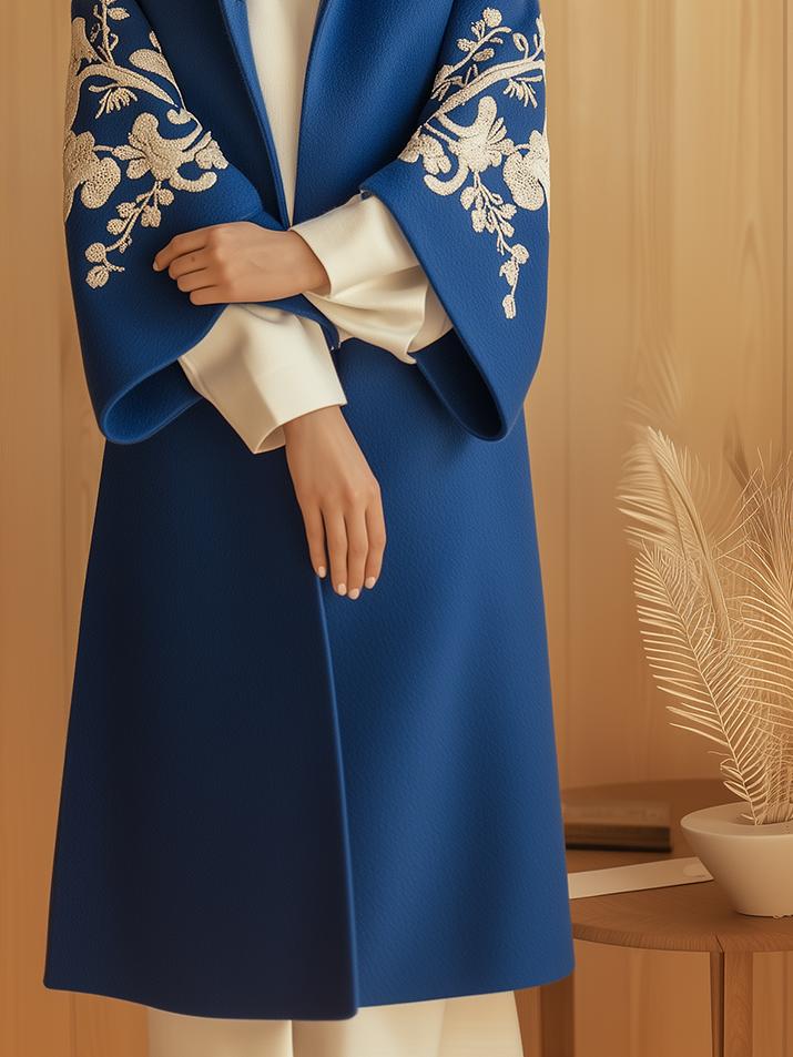 Chic Handmade Floral Embroidery Wool Coat