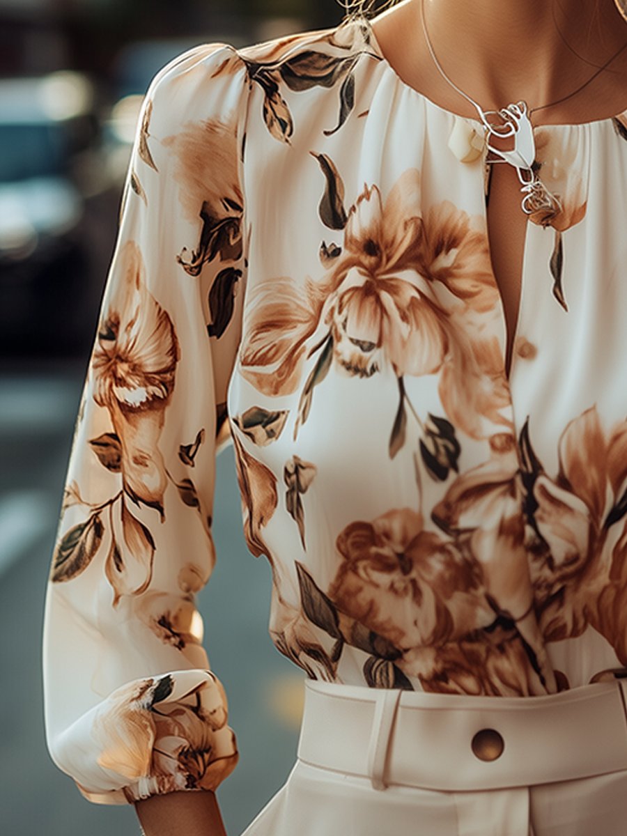 Golden Hour Elegance Vintage Floral Blouse