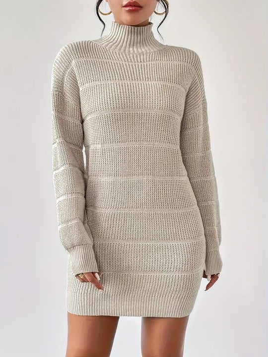 Elegant Turtleneck Long Sleeves Jacquard Knit Bodycon Dress