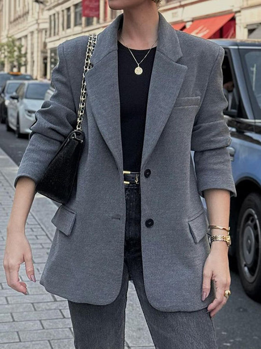 Ladies Solid Color Loose Lapel Blazer