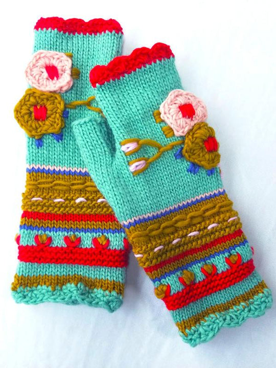 Women's Chunky Crochet Warm Embroidered Knitted Gloves