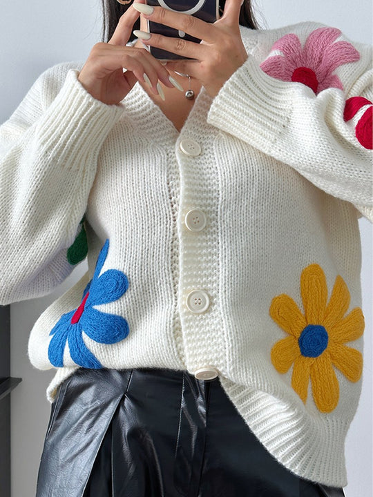 Colorful Flower Knitted Cardigan