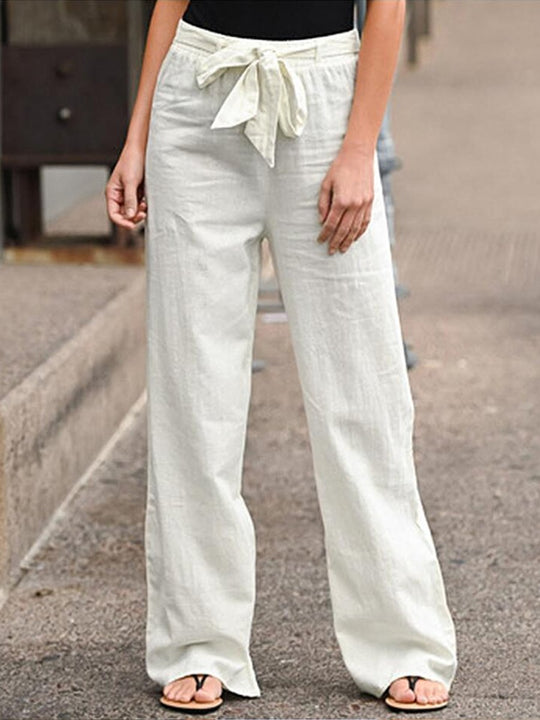 Elastic Waist Cotton Linen Wide Leg Pants